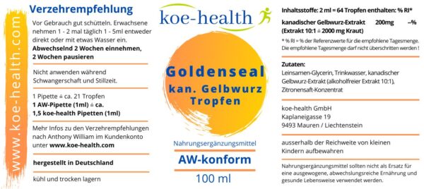 Gelbwurz-Etikette Goldenseal-Tropfen